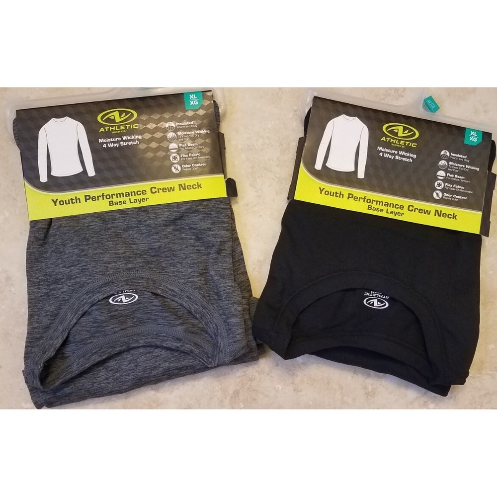 (2) Athletic Works Youth Boys Underwear Performance Base Layer Black Gray XL NEW